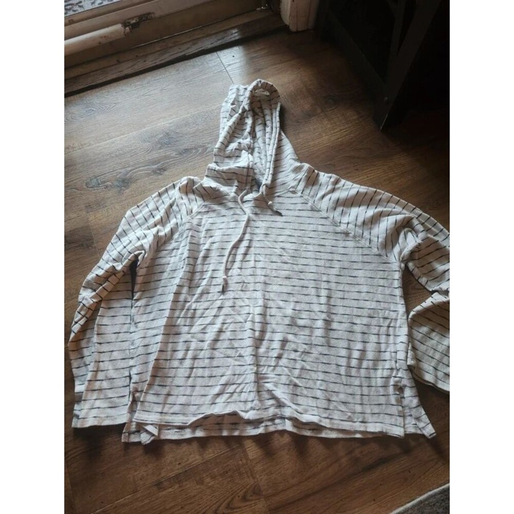 Aerie Striped Pullover Hoodie Sweatshirt Gray Cream Womens Size Large